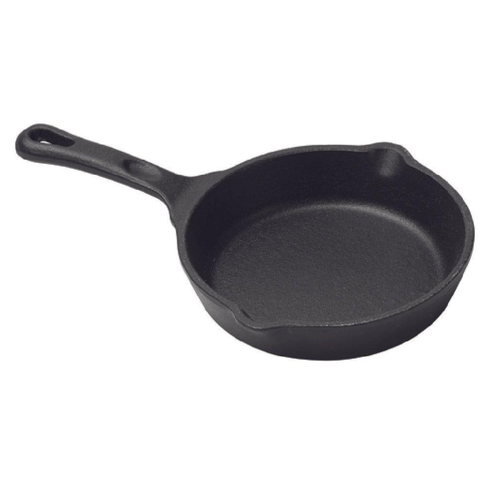 Winco CAST-5 7-1/4 Oz Round Mini Induction Skillet Cast Iron Matte Black Enamel